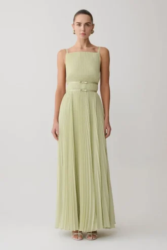 Clarisse Pleated Maxi Dress – Sage