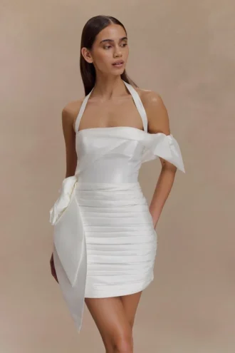 Claudine Taffeta Floral Mini Dress – White