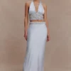 Clementine Chiffon Hand Beaded Maxi Skirt – Pale Blue