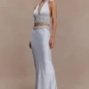 Clementine Chiffon Hand Beaded Maxi Skirt – Pale Blue