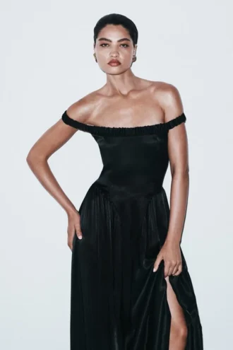 Coco Dropped Waist Maxi Dress – Black