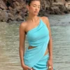 Corah Drape Knit Top – Cyan Blue
