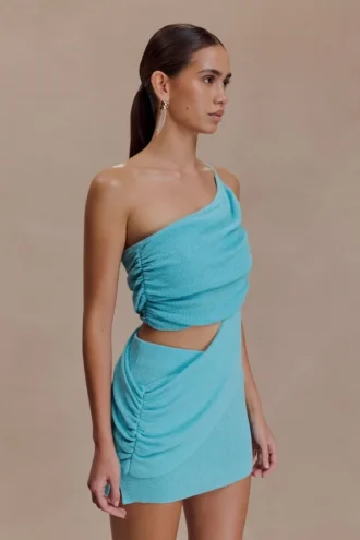 Corah Drape Knit Top – Cyan Blue