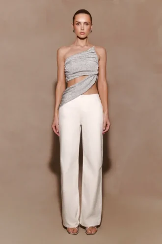Corah Lurex Drape Knit Top – Silver