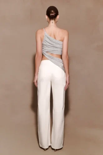 Corah Lurex Drape Knit Top – Silver