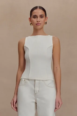 Coraline Panelled Sleeveless Top – White