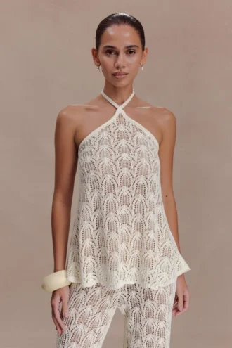 Corey Crochet Halter Neck Top – Ivory
