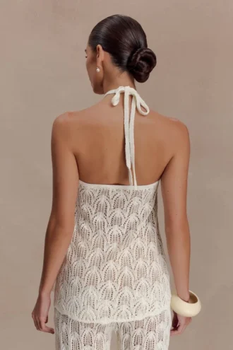 Corey Crochet Halter Neck Top – Ivory