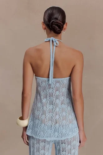 Corey Crochet Halter Neck Top – Light Blue