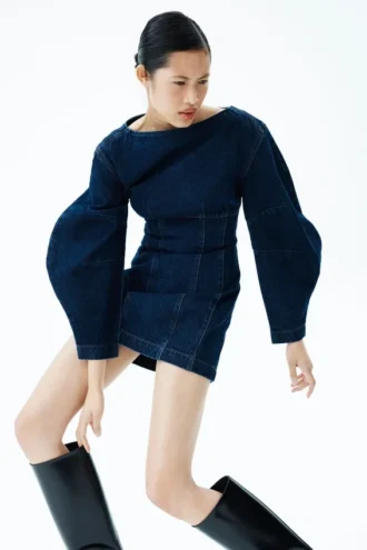 Cosmala Denim Long Sleeve Mini Dress – Indigo Blue