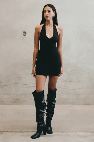 Cressida Crepe Halter Mini Dress – Black