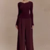Culver Draped Twist Knit Top – Wine