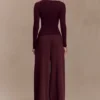Culver Draped Twist Knit Top – Wine