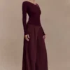 Culver Draped Twist Knit Top – Wine