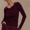 Culver Draped Twist Knit Top – Wine