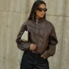 Curtis Faux Leather Bomber Jacket – Dark Chocolate Curtis Faux Leather Bomber Jacket – Dark Chocolate
