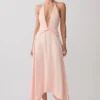 Cyra Plunge Satin Midi Dress – Peach Cyra Plunge Satin Midi Dress – Peach