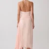 Cyra Plunge Satin Midi Dress – Peach Cyra Plunge Satin Midi Dress – Peach