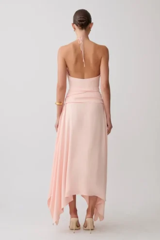 Cyra Plunge Satin Midi Dress – Peach