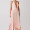 Cyra Plunge Satin Midi Dress – Peach Cyra Plunge Satin Midi Dress – Peach