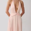 Cyra Plunge Satin Midi Dress – Peach Cyra Plunge Satin Midi Dress – Peach