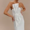 Cyrill Strapless Satin Structured Maxi Dress – White Cyrill Strapless Satin Structured Maxi Dress – White