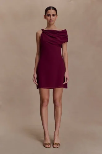 Daisie Chiffon Mini Dress – Wine