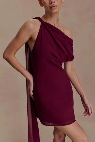 Daisie Chiffon Mini Dress – Wine