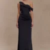 Dalia Off Shoulder Satin Maxi Dress – Black