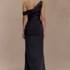 Dalia Off Shoulder Satin Maxi Dress – Black