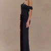Dalia Off Shoulder Satin Maxi Dress – Black