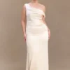 Dalia Off Shoulder Satin Maxi Dress – Blush Gold Dalia Off Shoulder Satin Maxi Dress – Blush Gold