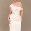 Dalia Off Shoulder Satin Maxi Dress – Blush Gold Dalia Off Shoulder Satin Maxi Dress – Blush Gold