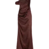 Dalia Off Shoulder Satin Maxi Dress – Dark Chocolate Dalia Off Shoulder Satin Maxi Dress – Dark Chocolate