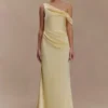 Dalia Off Shoulder Satin Maxi Dress – Lemon