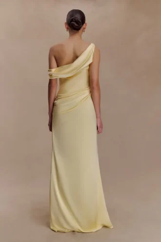 Dalia Off Shoulder Satin Maxi Dress – Lemon
