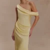 Dalia Off Shoulder Satin Maxi Dress – Lemon
