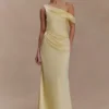 Dalia Off Shoulder Satin Maxi Dress – Lemon