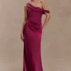 Dalia Off Shoulder Satin Maxi Dress – Mahogany Dalia Off Shoulder Satin Maxi Dress – Mahogany