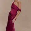 Dalia Off Shoulder Satin Maxi Dress – Mahogany Dalia Off Shoulder Satin Maxi Dress – Mahogany