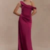 Dalia Off Shoulder Satin Maxi Dress – Mahogany Dalia Off Shoulder Satin Maxi Dress – Mahogany
