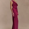 Dalia Off Shoulder Satin Maxi Dress – Mahogany Dalia Off Shoulder Satin Maxi Dress – Mahogany
