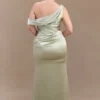 Dalia Off Shoulder Satin Maxi Dress – Sage