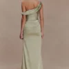 Dalia Off Shoulder Satin Maxi Dress – Sage