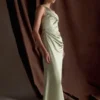 Dalia Off Shoulder Satin Maxi Dress – Sage
