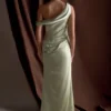 Dalia Off Shoulder Satin Maxi Dress – Sage