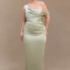 Dalia Off Shoulder Satin Maxi Dress – Sage
