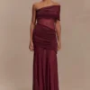 Dallas One Shoulder Mesh Maxi Dress – Burgundy Dallas One Shoulder Mesh Maxi Dress – Burgundy