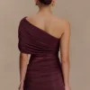 Dallas One Shoulder Mesh Mini Dress – Mahogany