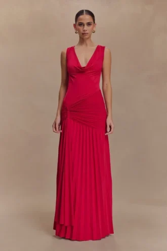Dania Cowl Neck Slinky Maxi Dress – Fuchsia Pink